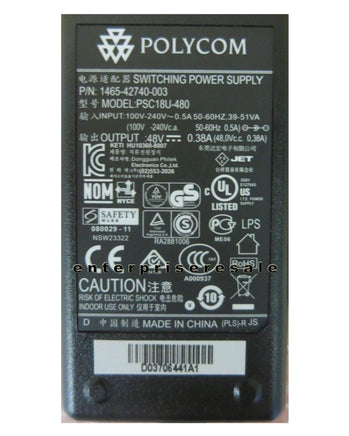 Polycom Power Supplies Polycom Switching Power Supply 1465-42740-003 48VDC PSC18U-480 VVX