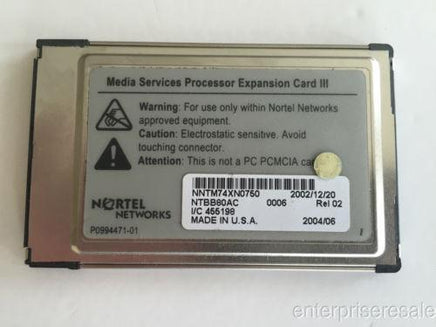 Nortel Phone Switching Systems, PBXs Nortel Media Services Processor Expansion Card III (NTBB80AC) Rel 2